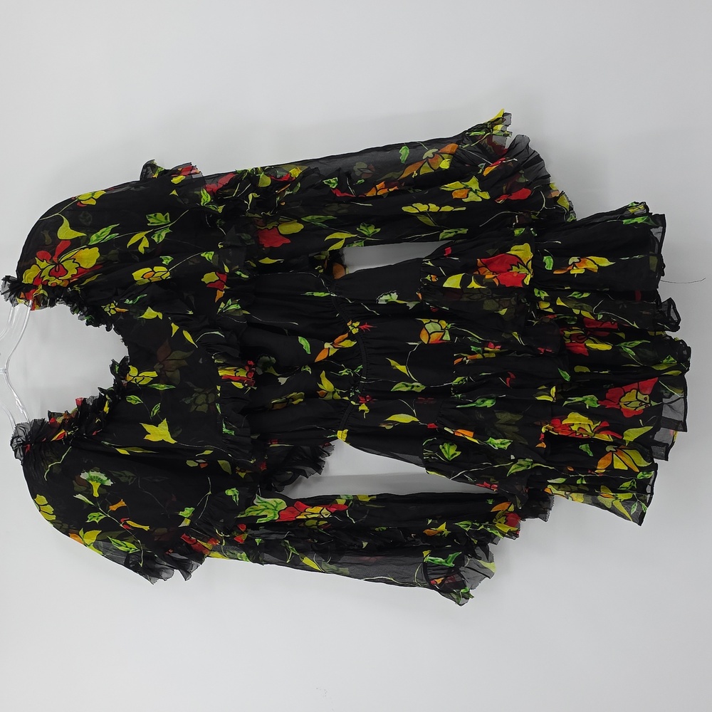 Caroline Constas Silk Black Floral Off Shoulder  Mini Dress Size XS